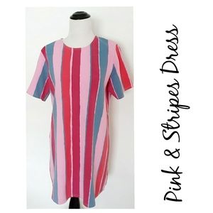 Multi Stripe Pink A-Line Tee Dress